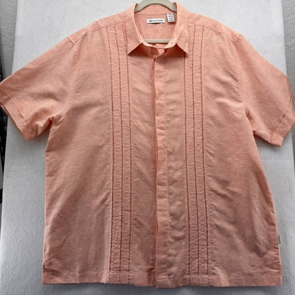 Cubavera Linen Blend‎ Guayabera Shirt Short Sleeve Casual XXL Perry Ellis Peach - Picture 1 of 11